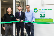 David Naylor cuts the ribbon to mark the opening of the new office with Sean Sowden (left) and Tim Williams (right)
